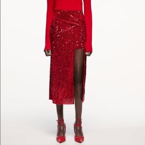 Red Sequin Skirt Zara